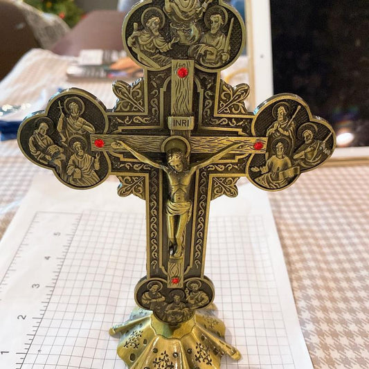 Antique Bronze INRI Catholic Religious Altar Standing Wall Crucifix Cross Church